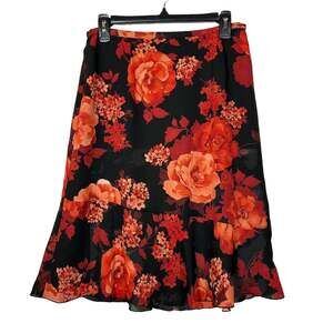 Semi Sheer Skirt Black Red Floral Double Layer Norton McNaughton 10 Flutter Hem